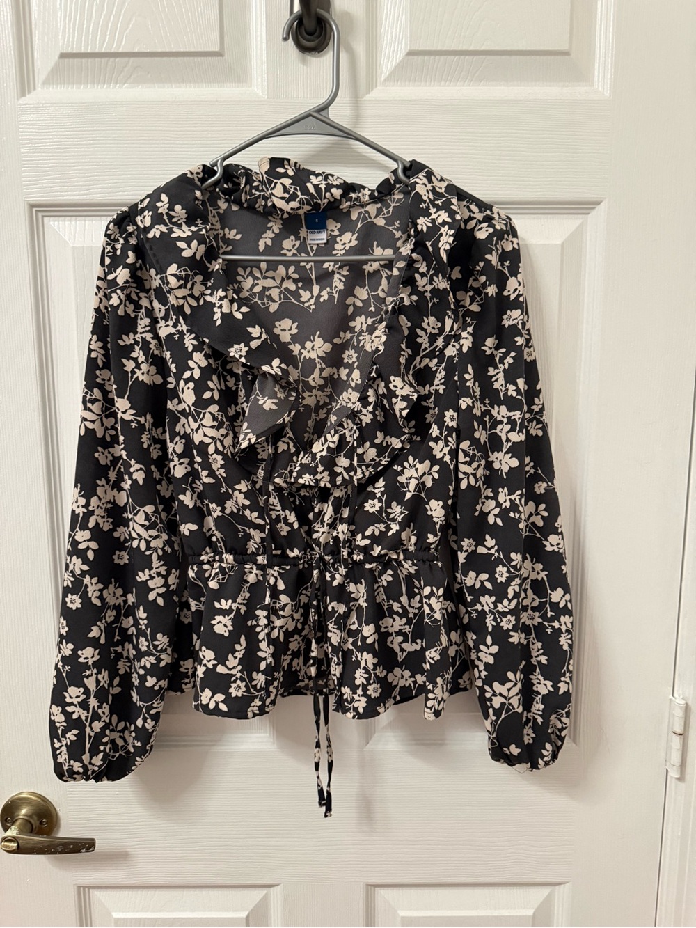 Womens Blue Floral Ruffle Tie-Waist Blouse - Old Navy